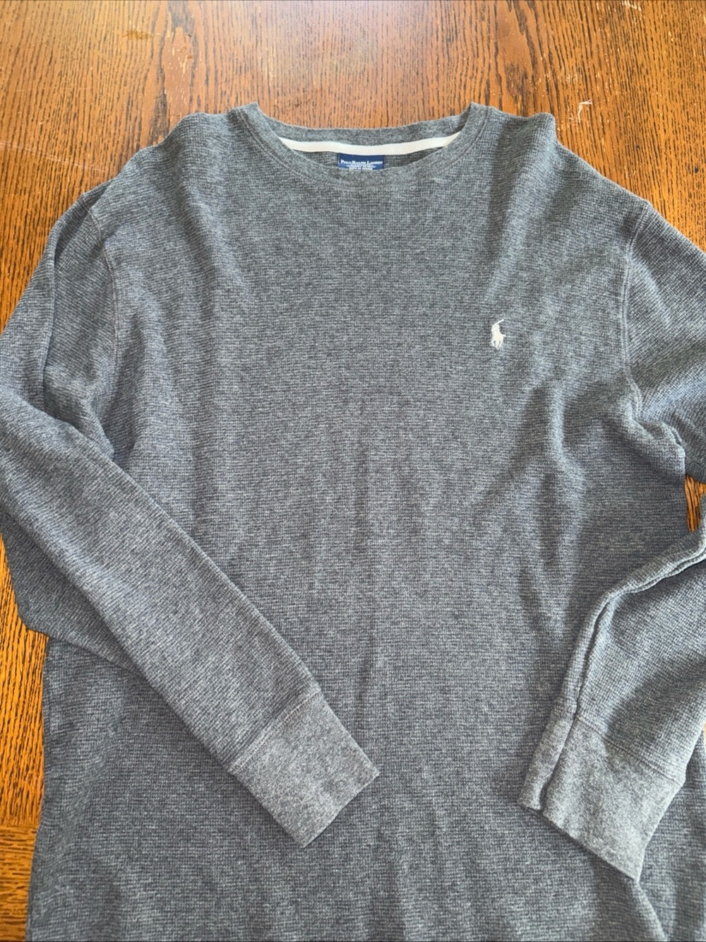 Polo Ralph Lauren Shirt Mens L Gray Heather Thermal Waffle Knit